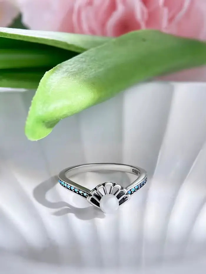 Bague en forme de coquille de sirène plaquée argent avec perle, cadeau d'anniversaire parfait pour m