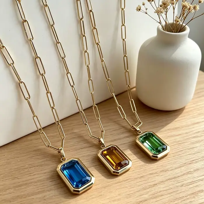 Collier pendentif carré géométrique multicolore en cristal pour femmes, chaîne à maillons plaquée or, pierre CZ transparente, bijoux de cou