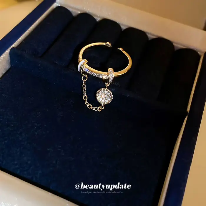 Bague ajustable à pampilles circulaires en zircon et diamant, avec détails goutte d'huile, pour femme, accessoire de fête luxueux et tendance