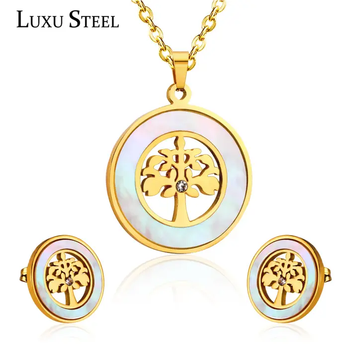 Collier et Boucles d'Oreilles avec Pendentif en Forme d'Arbre