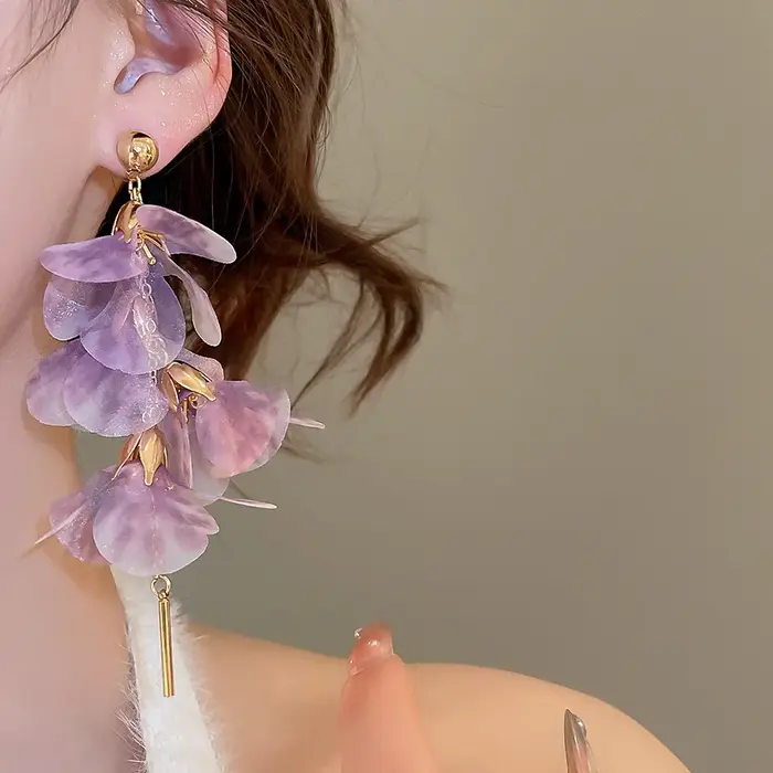Boucles d'oreilles à fleurs rose bleu pour femmes