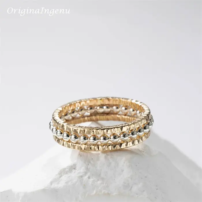 Ensemble de bagues empilables délicates remplies d'or 14K, bague personnalisée faite à la main, bijo