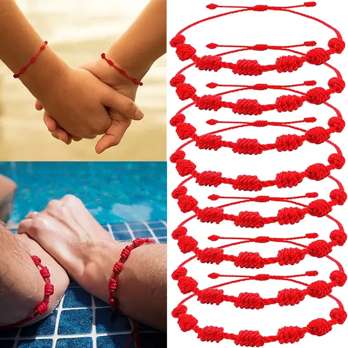 Bracelet à cordes rouges à 7 nœuds