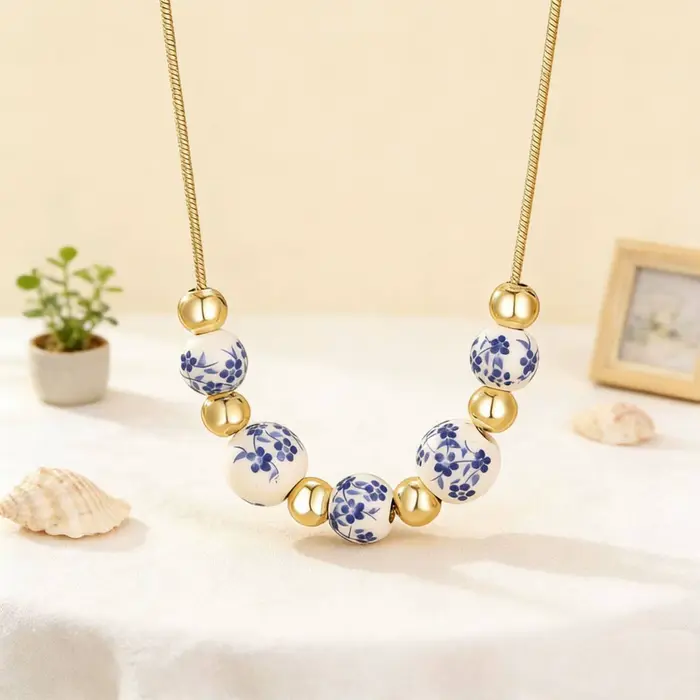 Collier à chaîne perlée en céramique pour femmes et hommes, accessoires de bijoux en porcelaine