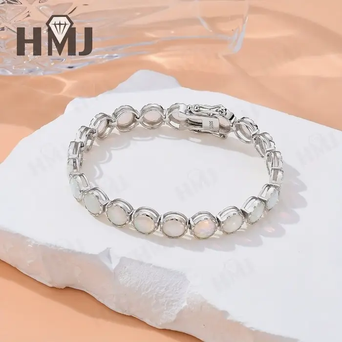 Bracelet opale en argent sterling 925 plaqué or blanc bleu classique pour femmes occasions spéciales partys fiançailles mariage anniversaire