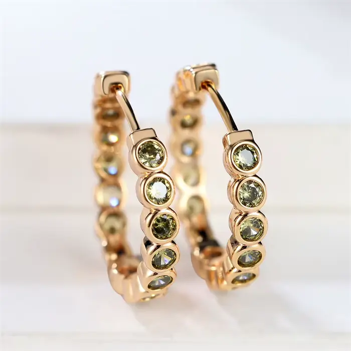 Boucles d'Oreilles Rondes Roses en Or Jaune pour Femme, Bijoux de Mariage de Luxe