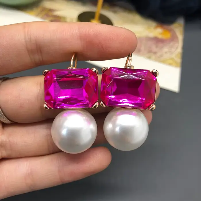 Boucles d'oreilles élégantes vintage françaises en perles, pierres précieuses colorées, bijoux simples et polyvalents, accessoires cadeaux pour femmes, dames, filles
