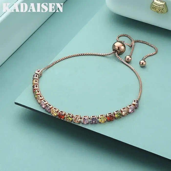 Bracelet en argent Sterling 925 pour femmes, chaîne en or Rose et Zircon coloré, à la mode, bijoux d