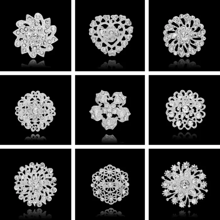 Broches rondes en strass brillant pour femmes, couleur argent, cœur en cristal, flocon de neige, Badge à revers, bijoux de mariage élégants