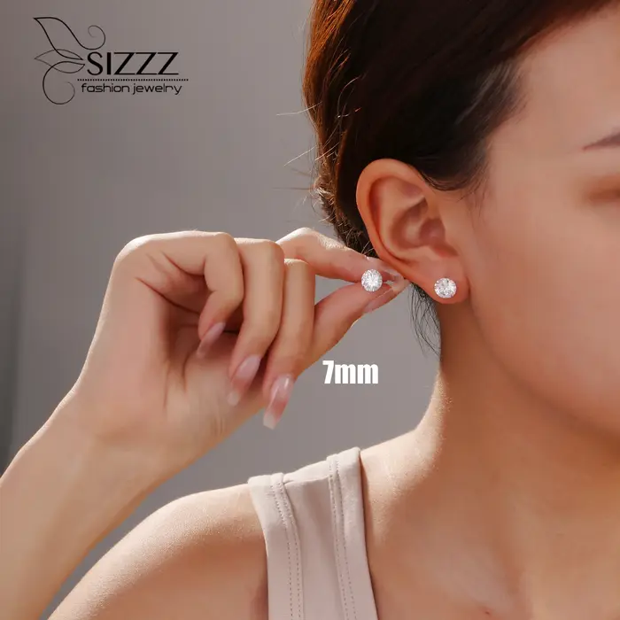 Cristal Zircon réel 925 boucles d'oreilles en argent Sterling canal cubique zircone