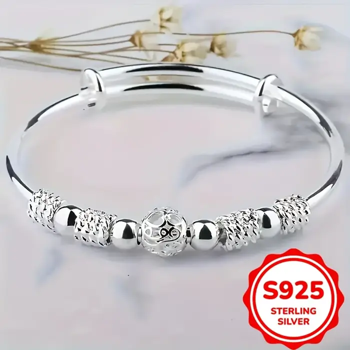 Bracelet à perles en argent sterling 925 pour femmes, bracelet élégant et ajustable, accessoire de b