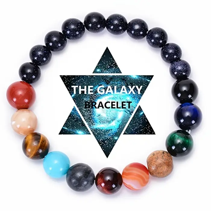 Bracelet planète réglable – Bijoux en perles du système solaire avec breloque d'astronomie