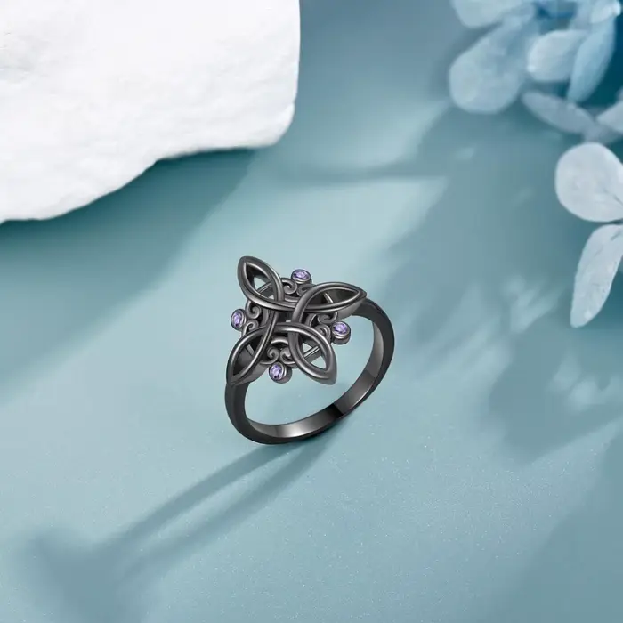 Nudo De Bruja Original noir sorcière noeud anneaux 925 argent placage mystique violet Zircon anneau sorcière bijoux cadeaux pour les femmes