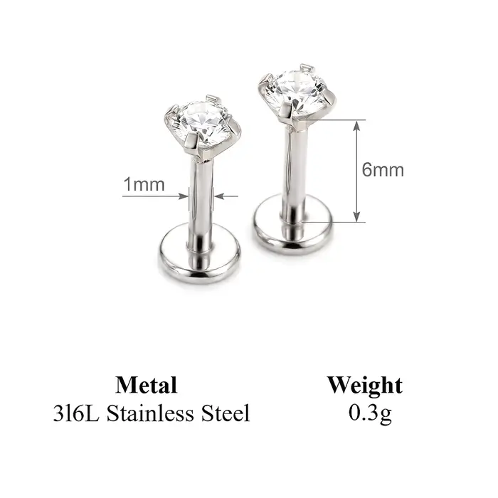 2/8 pièces en acier inoxydable boucle d'oreille nez Stud Cartilage Piercing bijoux Helix Tragus lèvr