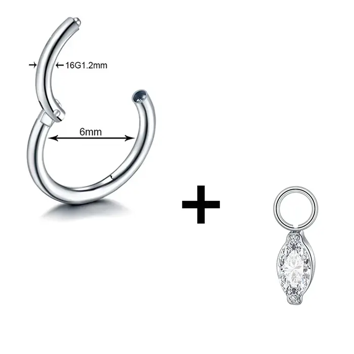 1 pièces titane Zircon pendentif Rook Piercing boucles d'oreilles pour femmes 6/8/10/12mm oreille Ca