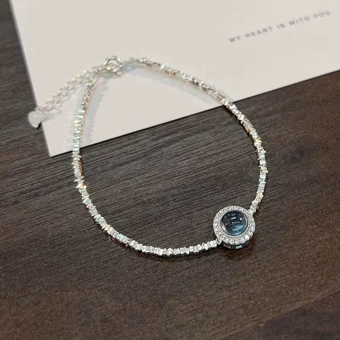 Bracelet en argent regardé 925 pour femme, bleu absorbe ouissant, carrés irréguliers, bijoux élégant