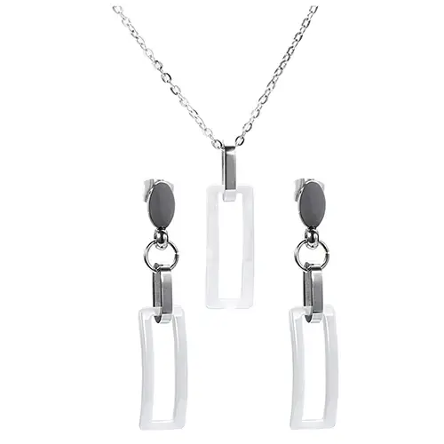 Bijoux géométriques rectangulaires en céramique noire, ensemble de bijoux de mariage, collier/boucle
