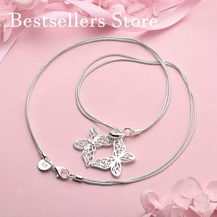 Collier papillon creux exquis en argent sterling 925, accessoires de bijoux de mode pour femmes, cad