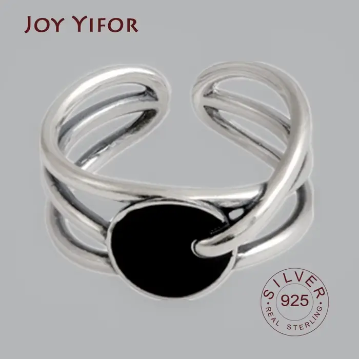 Ellipse 925 bagues en argent sterling pour femmes redimensionnable à la main noir zircon bague femme