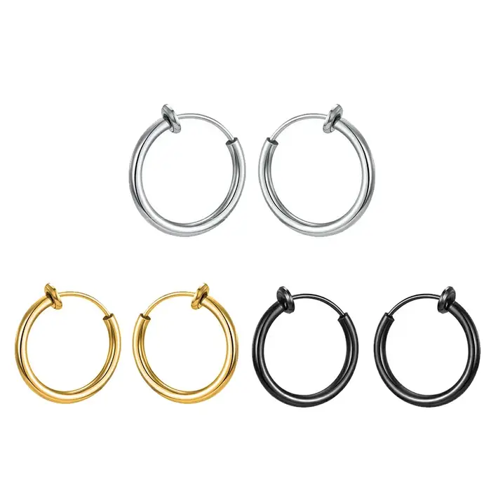 Boucles d'oreilles créoles sans perçage, Clip d'oreille à ressort, faux cerceaux d'oreille pour homm