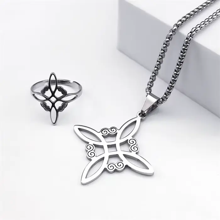 Ensemble de bijoux en acier inoxydable, sorcellerie, nœud celtique irlandais, pendentif, collier, bo