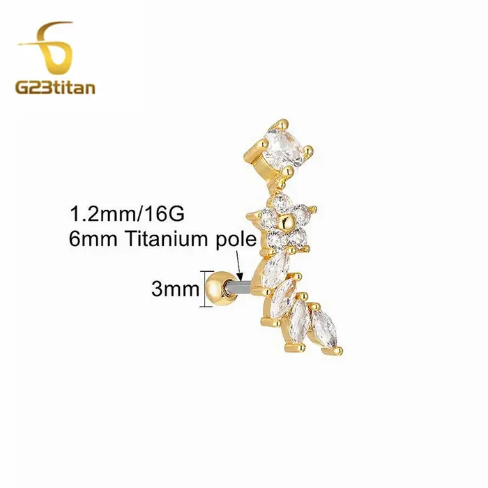 1 paire de clous d'oreille géométriques en zircon 3 couleurs, 1,2 mm, barre en titane 16G, hypoaller