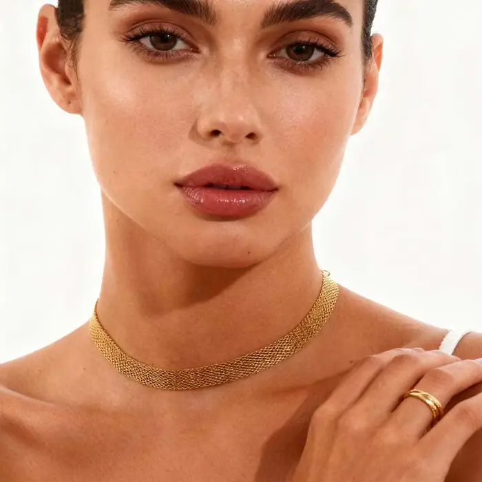 Collier ras du cou en chaîne en maille pour femmes, bijoux minimalistes en acier inoxydable plaqué o