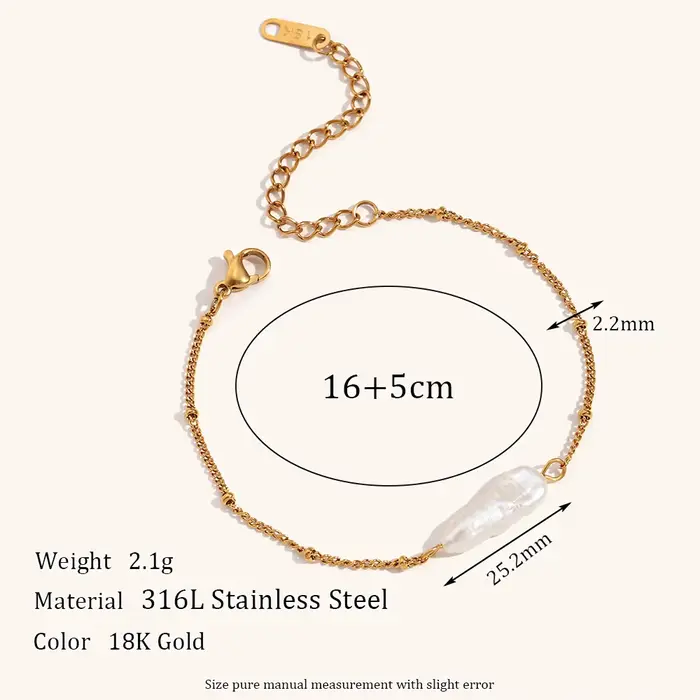 La.Muses – Bracelet Baroque en acier inoxydable pour femmes, longue perle, intervalle, élégant et à 