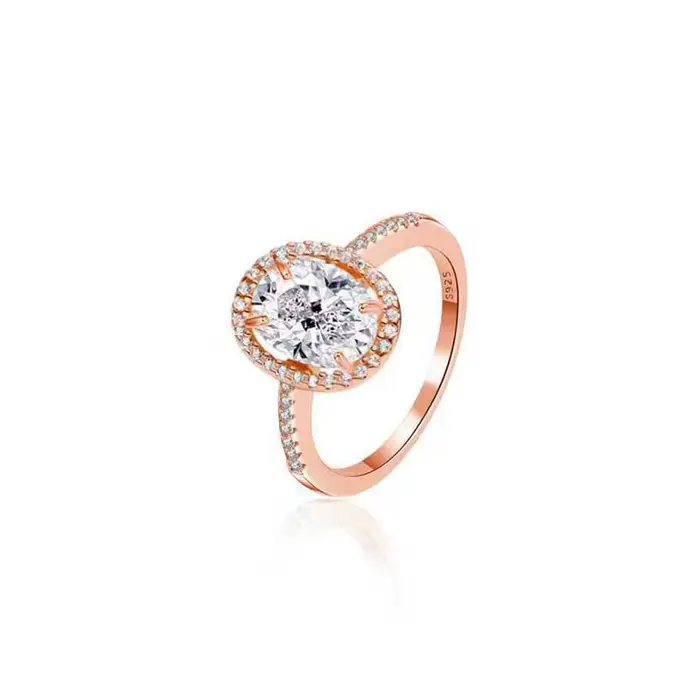 Bague Halo en argent Sterling 925 couleur or rose, cadeau de mariage, bijoux fins, bague scintillant