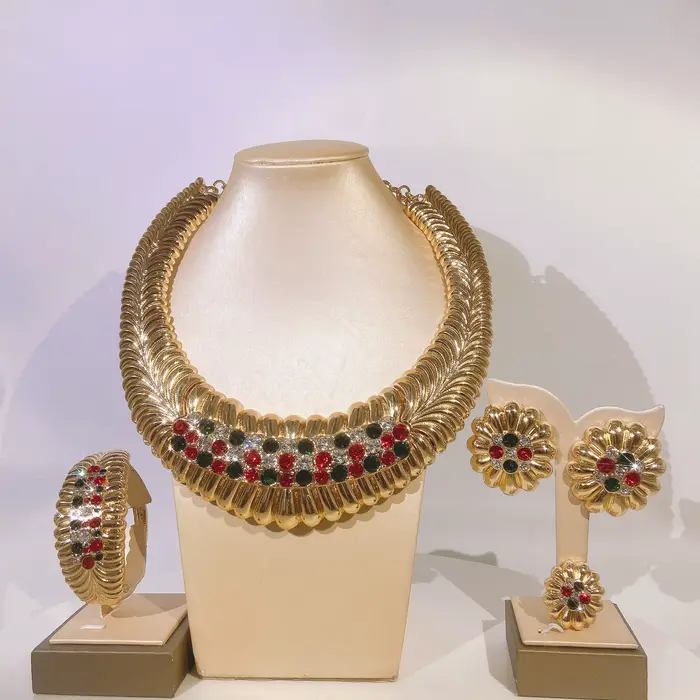 Ensembles de bijoux exagérés dorés pour femmes, collier en biscuits champagne fumant, bijoux de fian