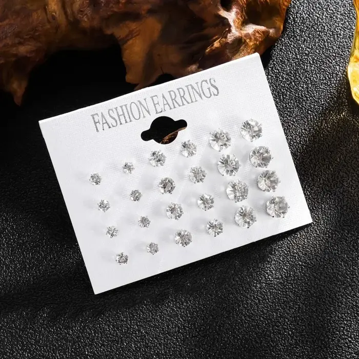 Nouveau 12 paire/pack blanc brillant boucles d'oreilles de mariage ensemble pour femmes hommes cristal bijoux