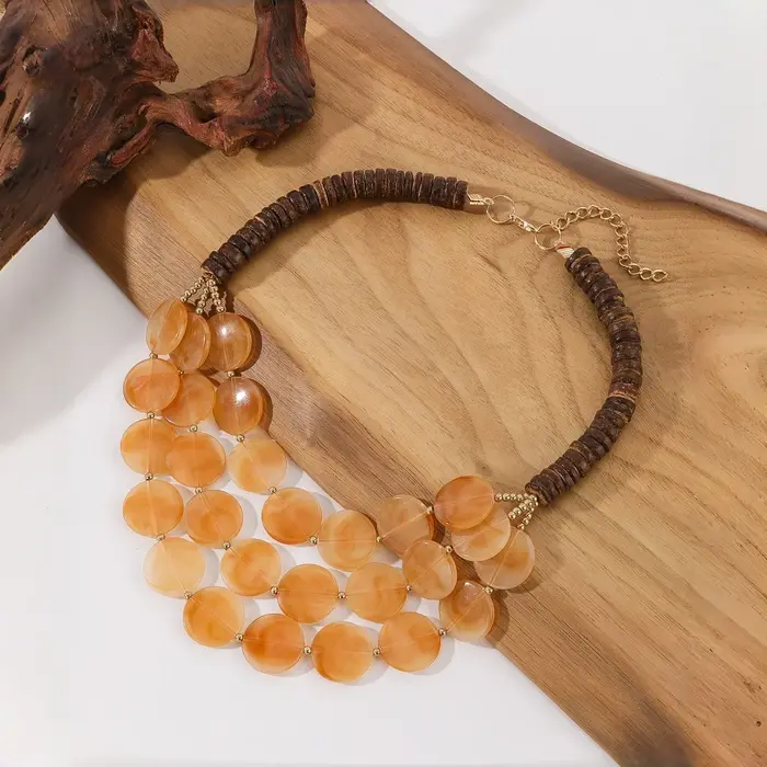 Collier Multicouche Perlé Fait Main en Perles Acryliques et Bois Géométriques Rondes Tendance Zara 2