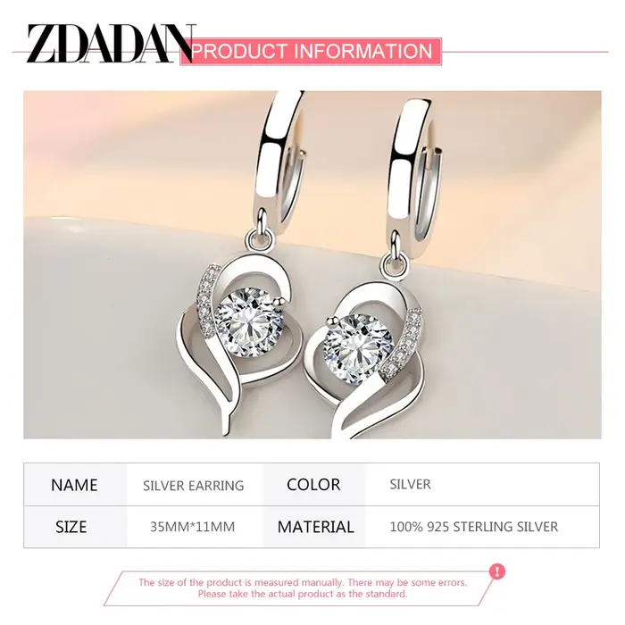ZDADAN 925 en argent Sterling cristal Zircon boucle d'oreille pour les femmes bijoux de mode