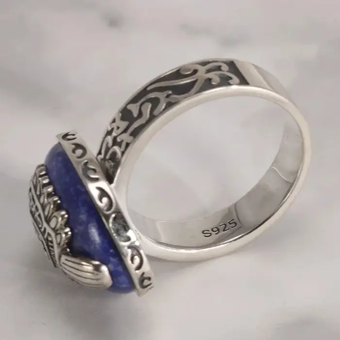 Bague Damon Salvatore en argent Sterling 925 véritable avec pierre Lapis Lazuli pour homme et femme bijou de mariage et occasion spéciale