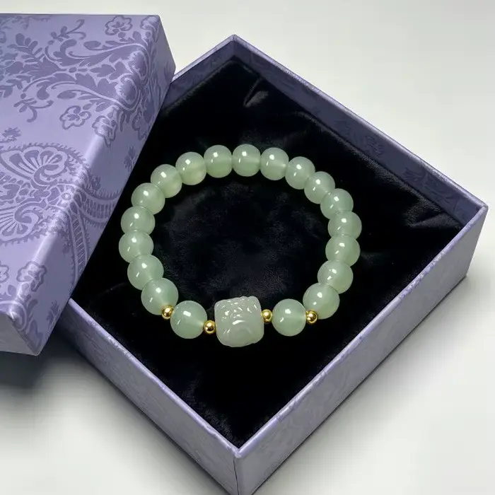 Bracelet perlé en jade Hetian naturel Qingshui 2026 – Bijou polyvalent pour femme, idéal pour le quo