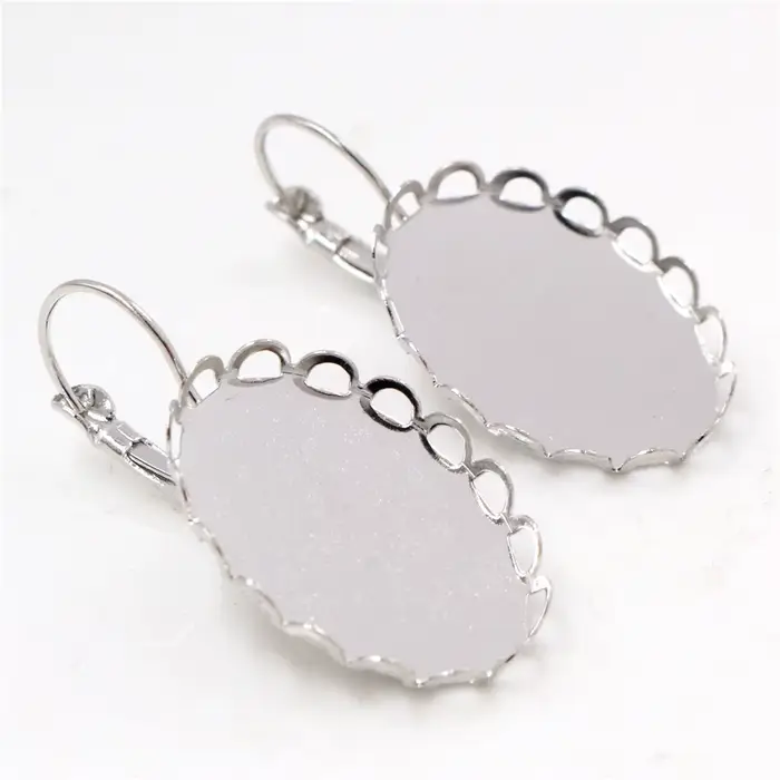 18x25mm 10 pièces 7 couleurs plaqué français levier arrière boucles d'oreilles blanc/Base, ajustement 18x25mm ovale verre cabochons; Boucles d'oreilles