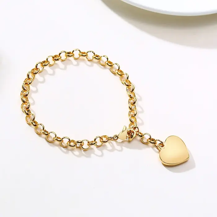 Bracelet Chaîne en Forme de Cœur pour Femmes, Acier Inoxydable, Finition Or, Pour Fêtes, Rue, Anniversaires et Engagements