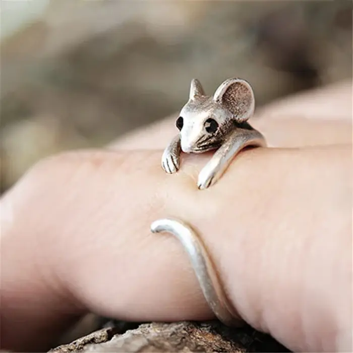 Bague de doigt Huitan vintage en forme de souris pour femme