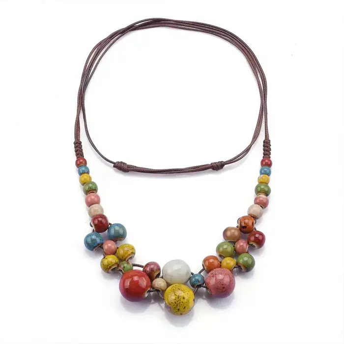 Collier en céramique coloré fait à la main, multicouche réglable, style Boho bohème, ras du cou, Sty