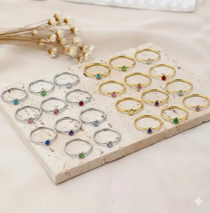 Ensemble de 12 bagues de luxe avec pierres de naissance pour femmes