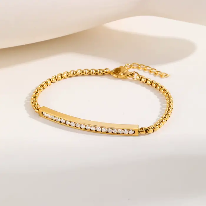Bracelet en acier inoxydable à perles carrées et chaîne de maillons géométrique pour homme et femme
