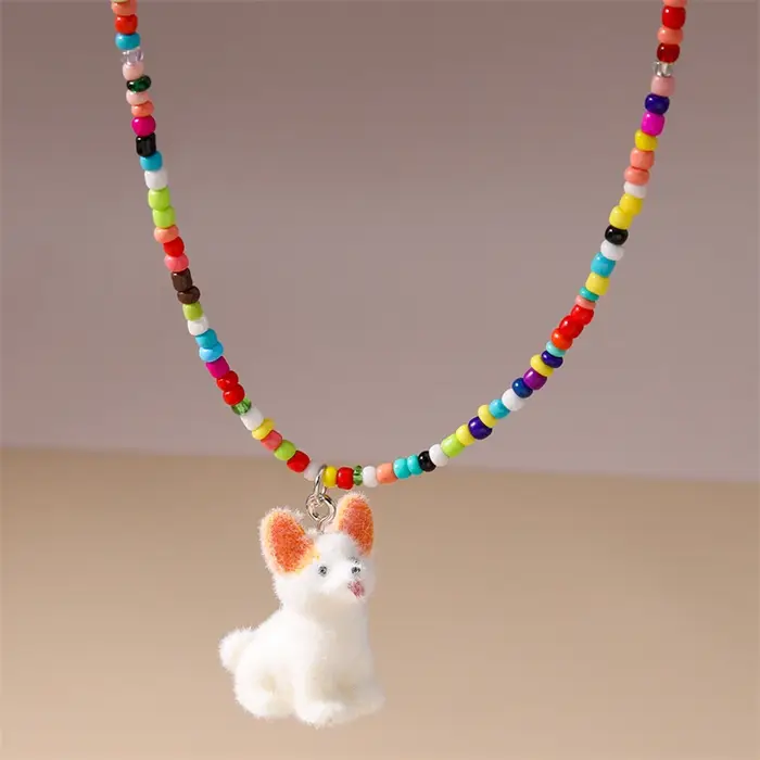 Collier de perles fait à la main pour femmes, pendentif Animal mignon chien lapin, bijoux cadeaux de