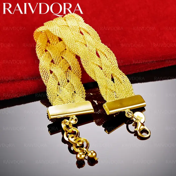 Bracelet chaîne tressée plaqué or 18 carats pour hommes et femmes, bijoux de mode, accessoires de fê