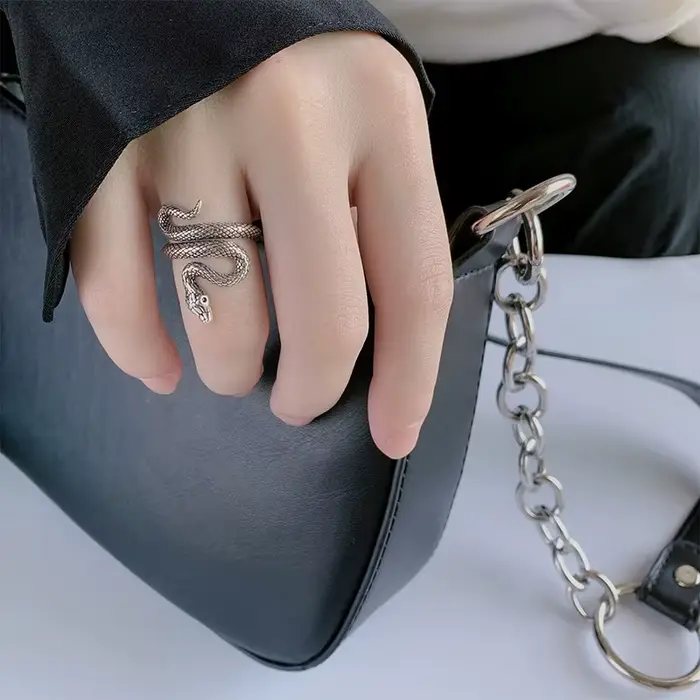 Bague Serpent Rétro Punk en Argent Sterling 925 pour Hommes et Femmes, Bijou Ajustable et Personnalisé