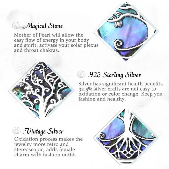 Pendentif en Argent Sterling 925 Arbre de Vie avec Coquille de Nacre Mode Élégant pour Fêtes et Occasions Spéciales