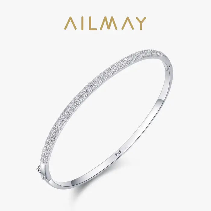Ailmay-Bracelets en argent regardé 925 véritable, mode absorbe ouissante, clair, cristal, bijoux rom