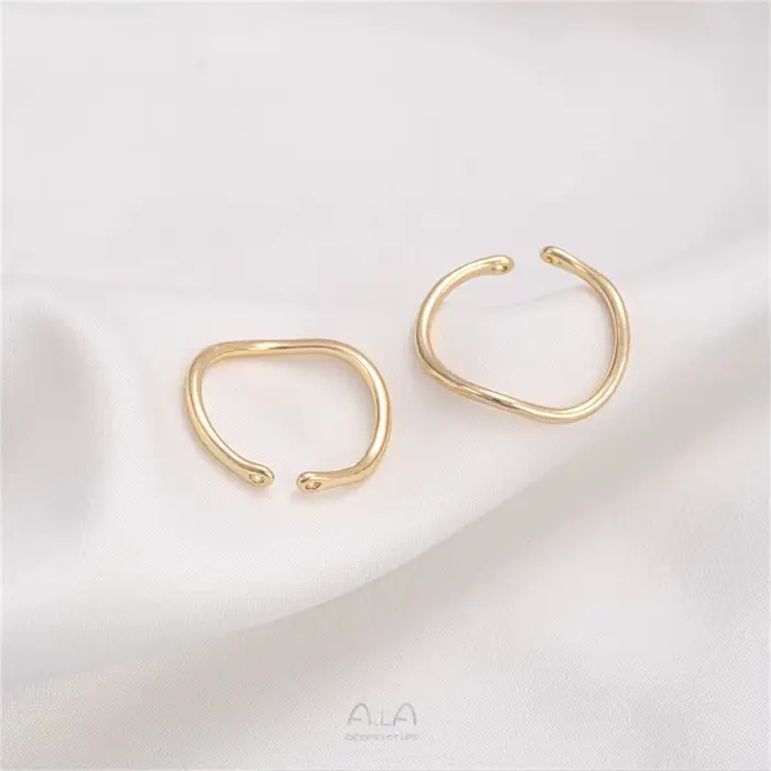 Ensemble de bagues incurvées ondulées enveloppées d'or 14K, avec perles de riz et anneau au trésor d