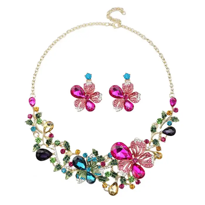 Ensembles de bijoux de mariage en émail coloré pour femmes, collier de fleurs, accessoire de boucle 