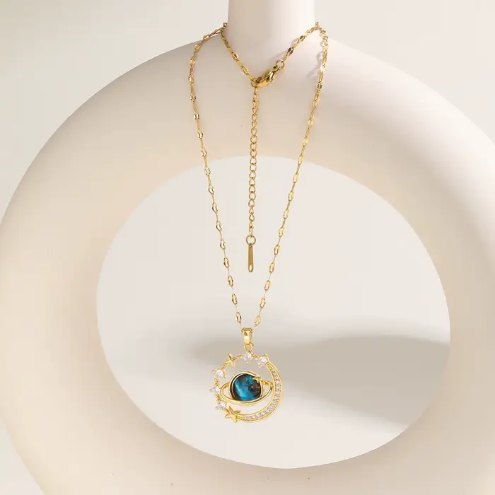Collier planète en Zircon mental de luxe léger pour femmes, collier chaîne à lèvres en acier inoxyda