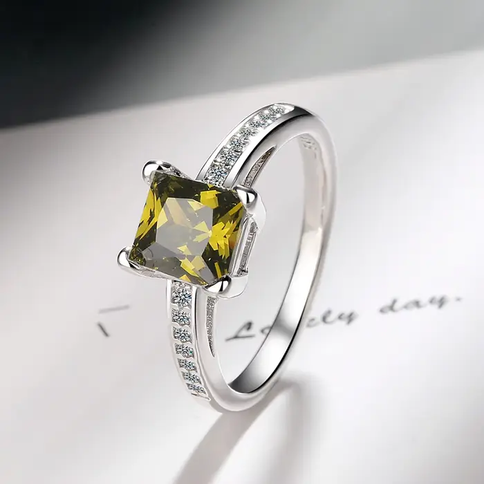 Bagues en argent sterling 925 taille 5 # -10 #   Zircon carré de haute qualité pour femmes, bijoux fins de mariage, accessoires, cadeaux de fête